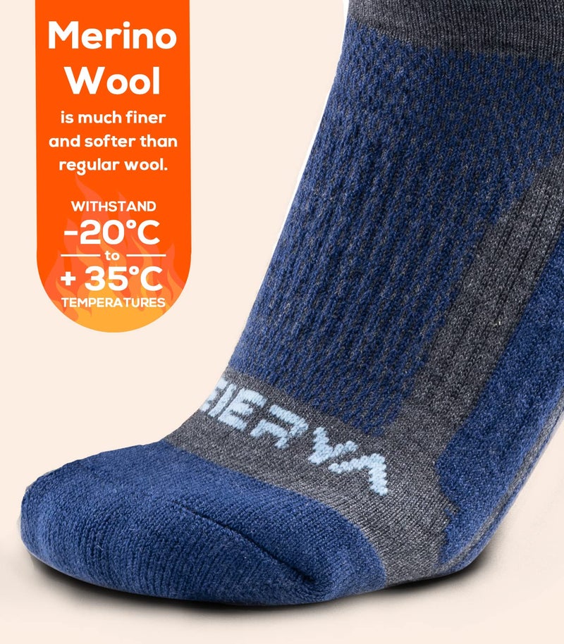 WEIERYA Merino Wool Ski Socks for Men & Women, Knee-High Winter Thermal Snowboarding Socks 2 - Pack Retro Blue Medium - Image 3
